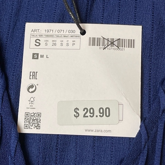 NWT Zara Trafaluc Blue Long Sleeved Stripe Textured V-Neck Top - Size Small - Picture 12 of 12